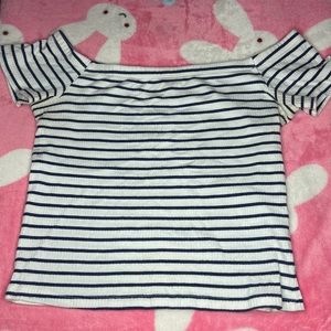 Blue striped off the shoulder shirt
